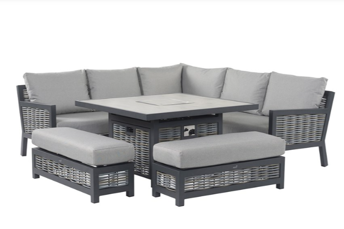 The Cambridge Rattan Firepit Corner Sofa And Benches Garden Set