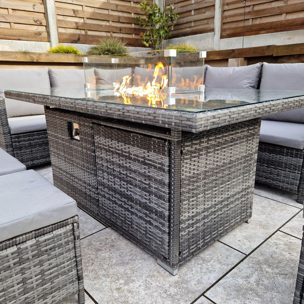 The Windsor Rattan Firepit Corner Sofa And Stools Garden Set