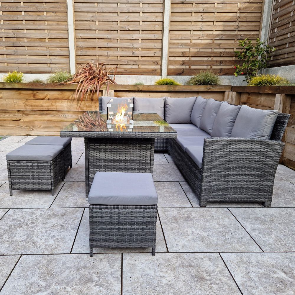 The Windsor Rattan Firepit Corner Sofa And Stools Garden Set