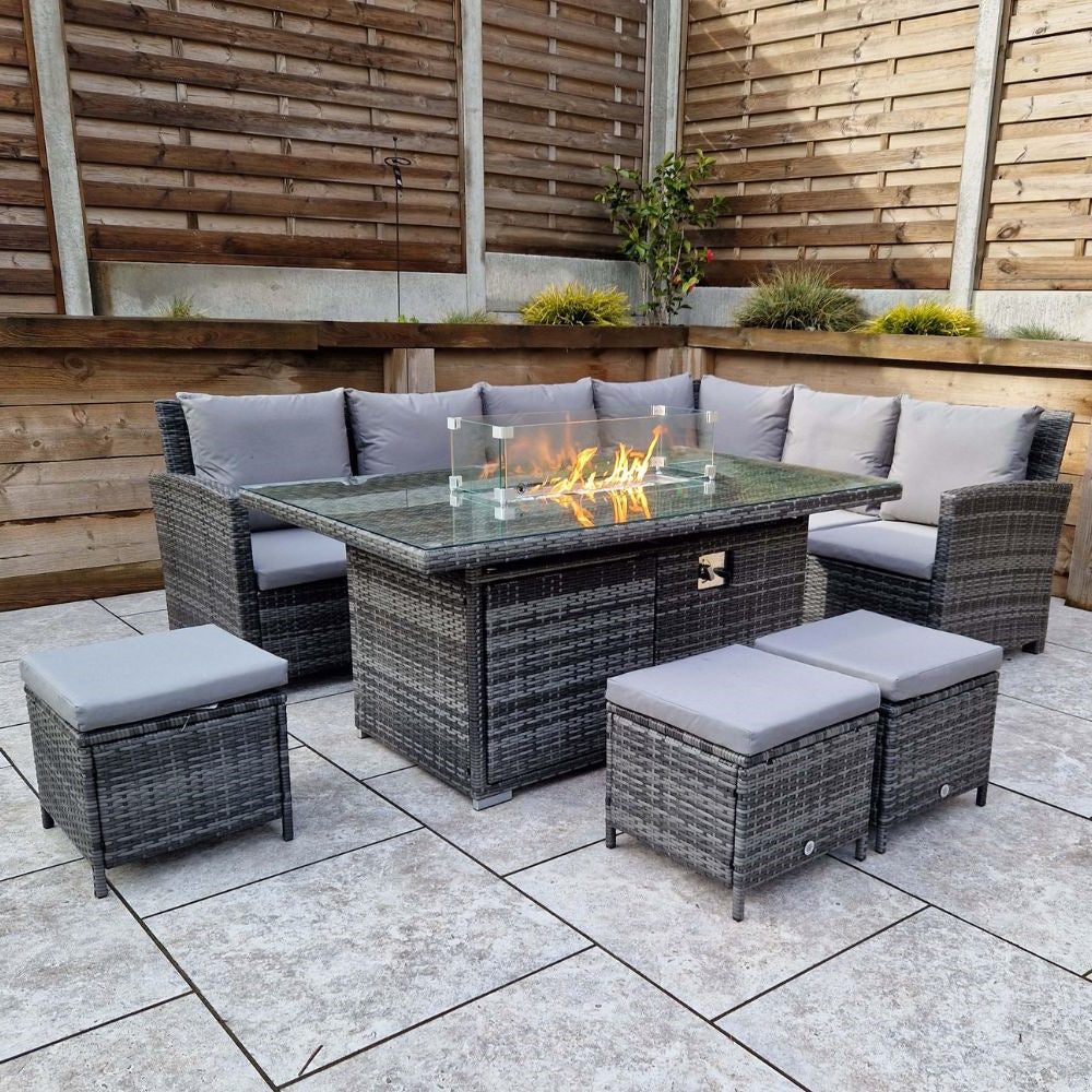 The Windsor Rattan Firepit Corner Sofa And Stools Garden Set